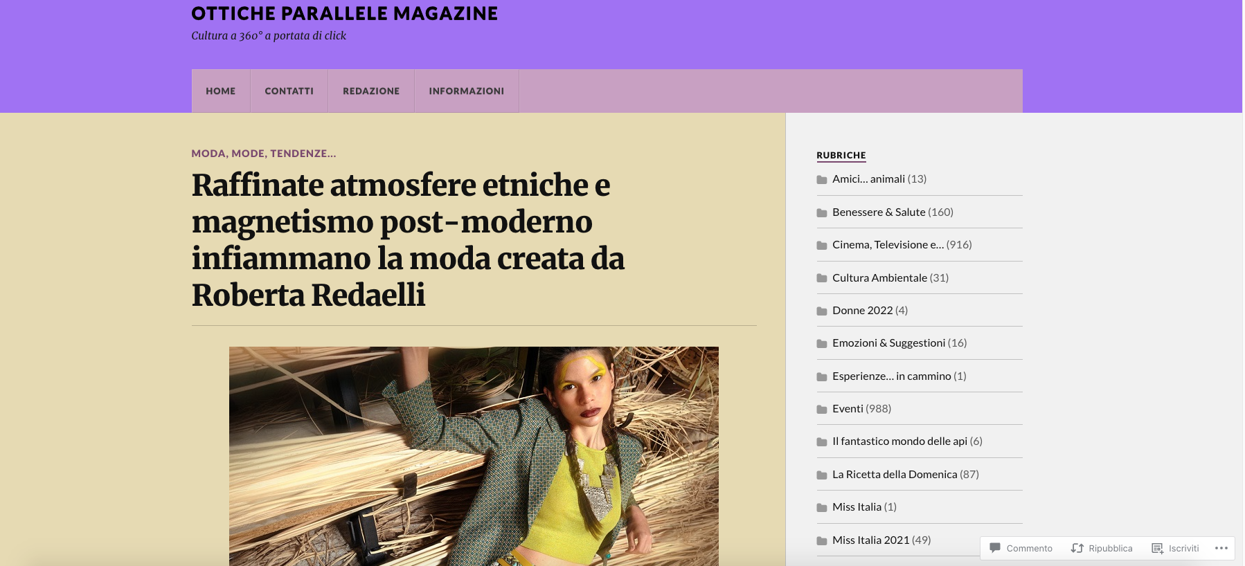 Ottiche Parallele Magazine - 26 marzo 2024 Roberta Redaelli nuova PE 2024 ART-à-porter ispirata alle opere di Sibylle lubli